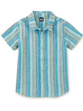 Tea Collection Boy's Teal Multi Striped Short-Sleeve Button Up Woven Shirt